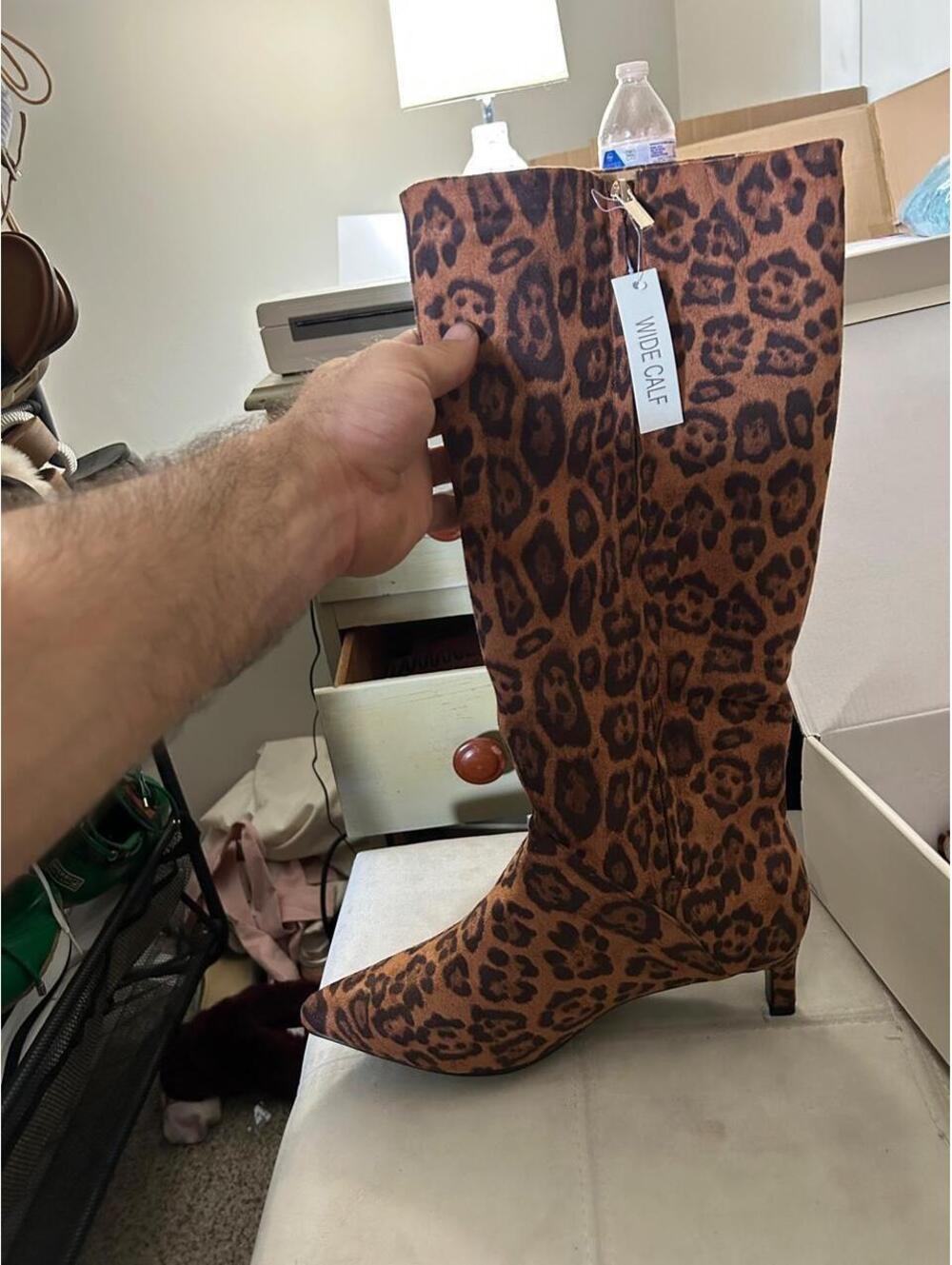 NWT Leopard print knee high boots in size US 10W